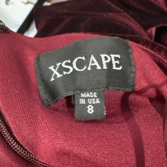 Xscape Evening One-Shoulder Ruffle-Trim Velvet Gown Burgundy Size 8 NWT - Picture 11 of 12